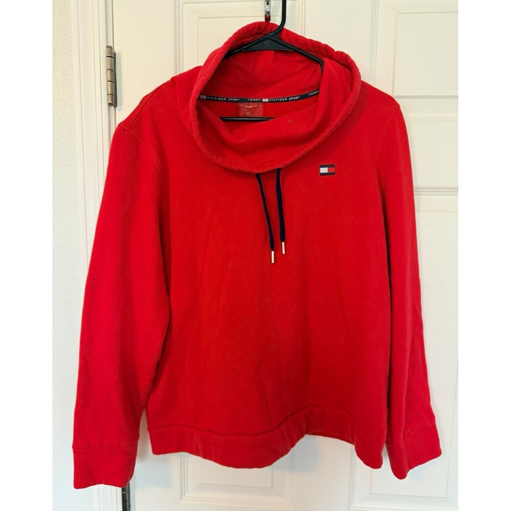 Tommy Hilfiger Sport Women’s Regular XL Red Pullover Hooded Fleece Logo Hoodie